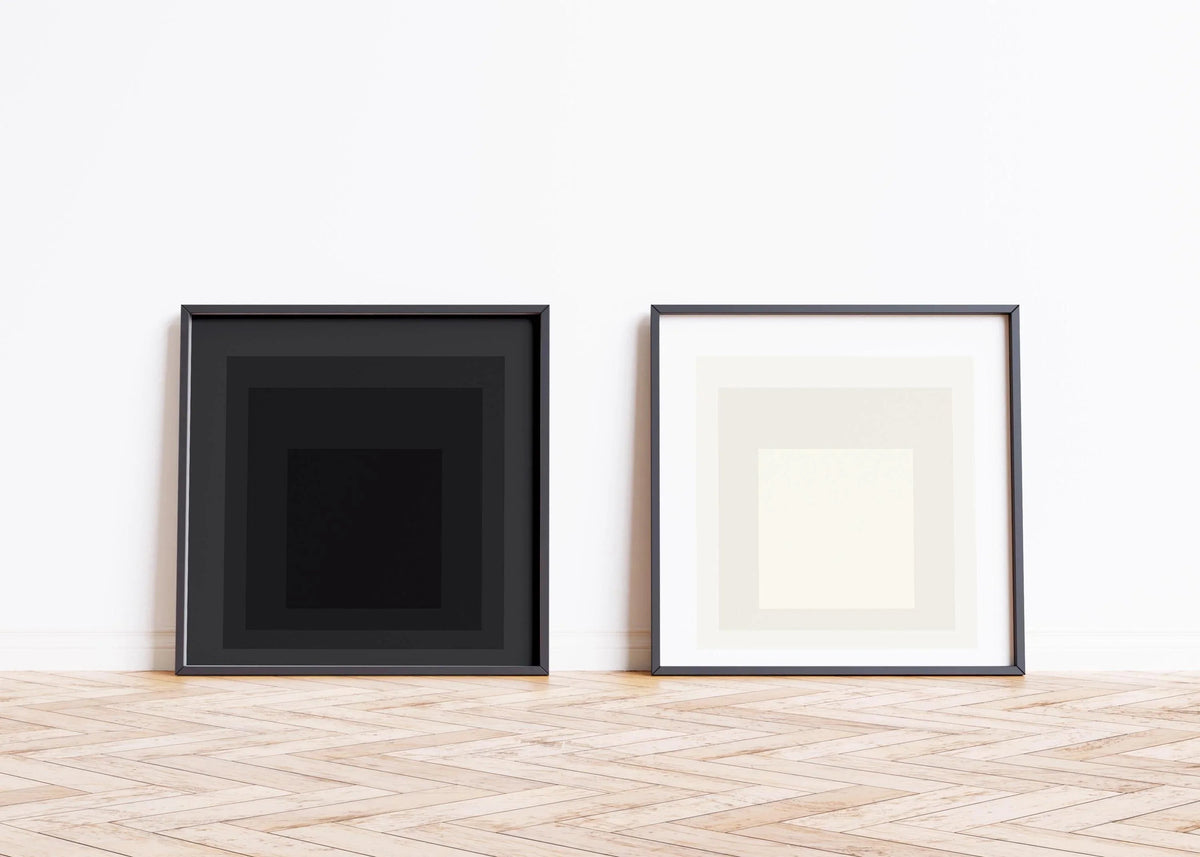 Lot d'imprimés d'art inspirés de Josef Albers : Duo carré moderne du milieu du siècle