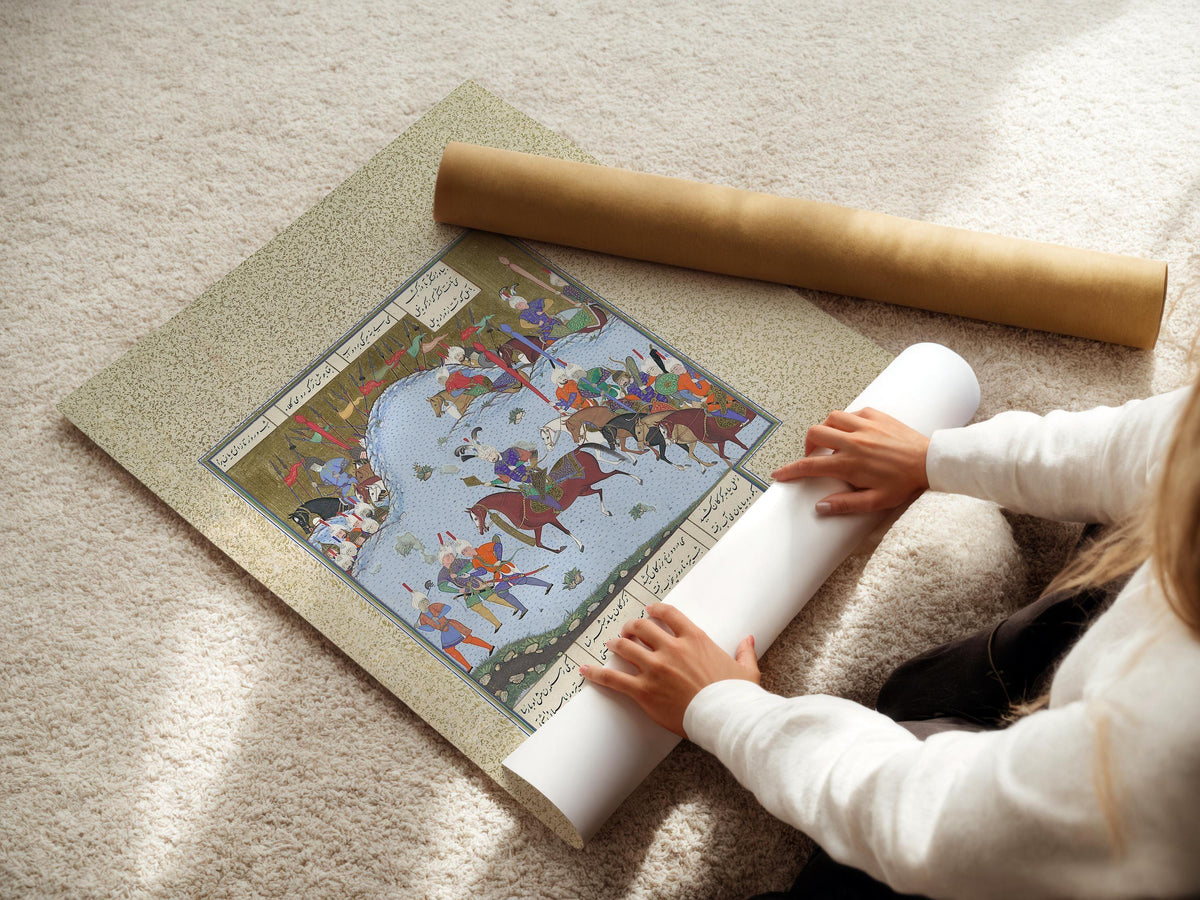 Estampe Giclée Shahnameh : Miniature persane de Bahram Gur (Encadrée et non encadrée disponibles)