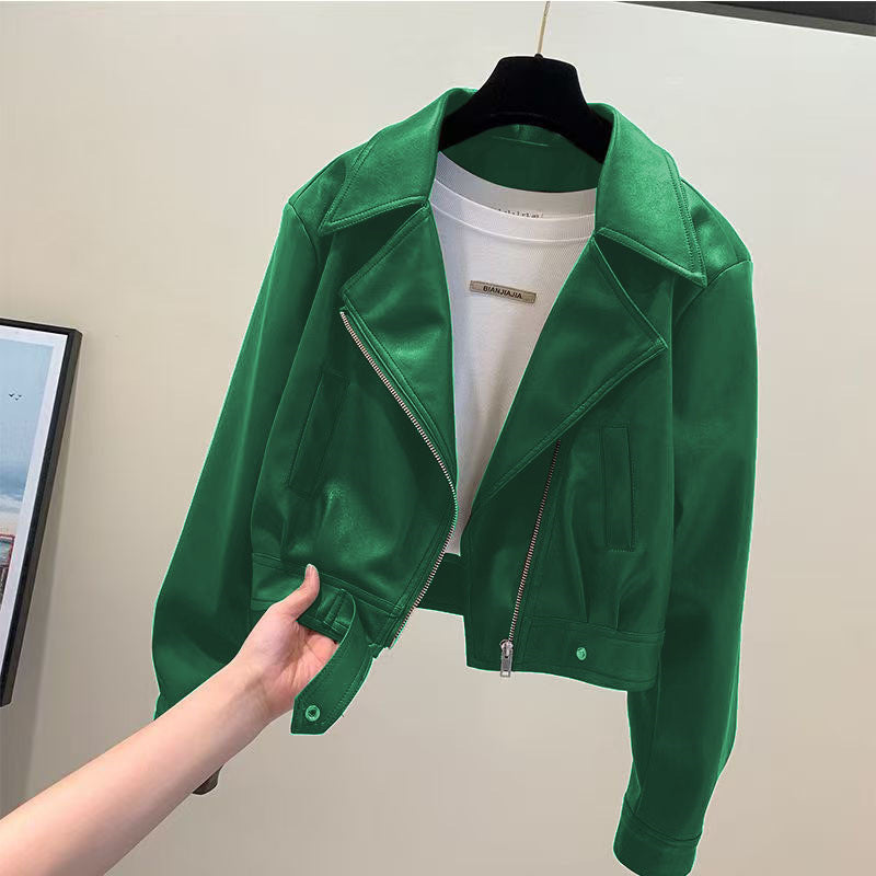 Women's Cropped PU Leather Jacket