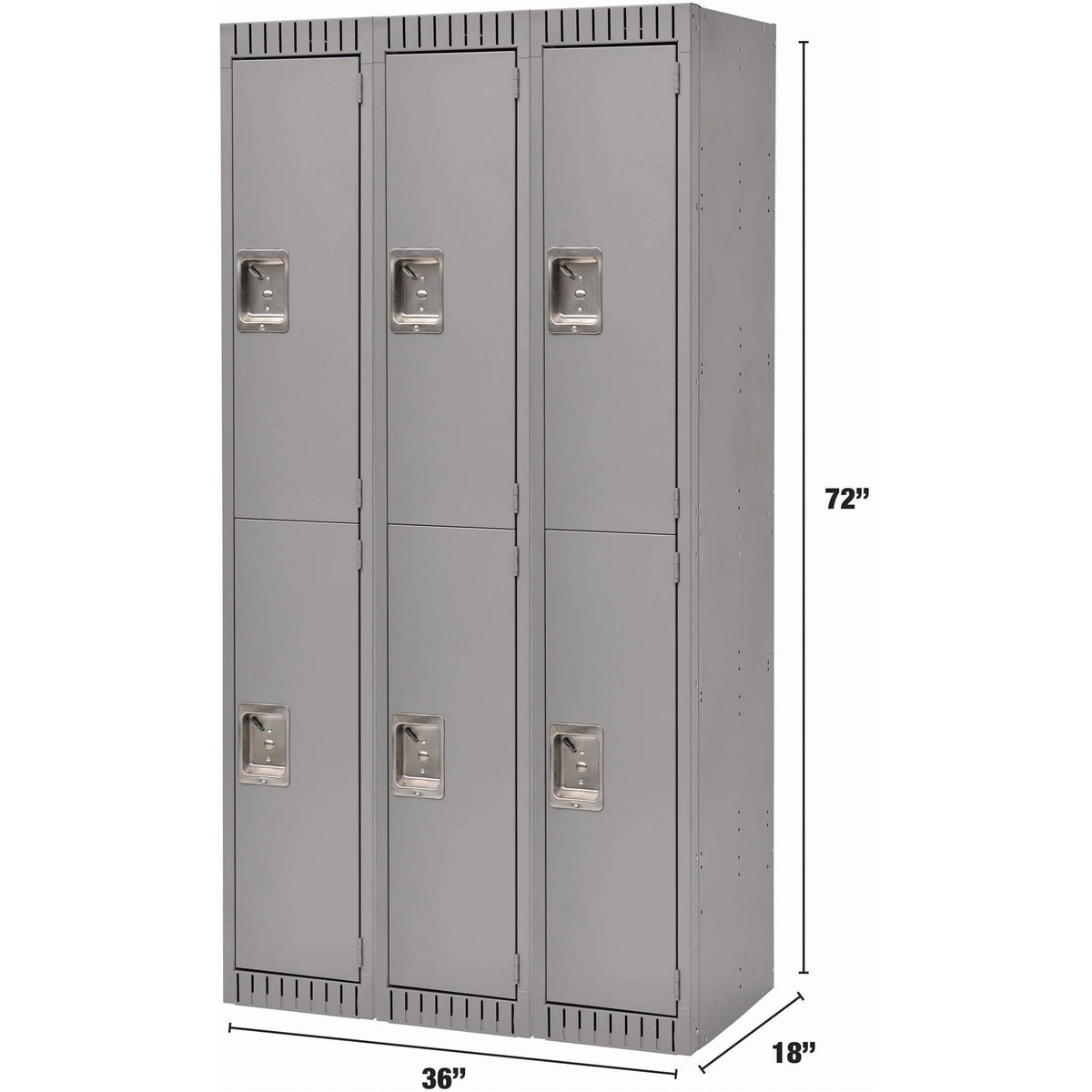 Lockers, 2 -tier, Bank of 3, 36" x 18" x 72", Steel, Grey, Rivet (Assembled)