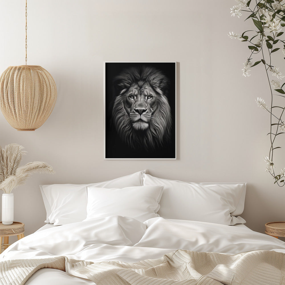 Front Facing Black and White Lion Portrait Canvas Wall Art | Wild 11