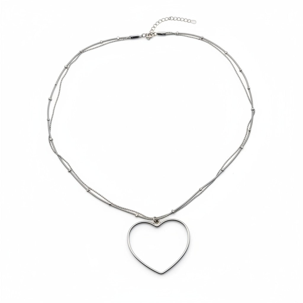 Simple Open Heart Necklace In Silver Plate