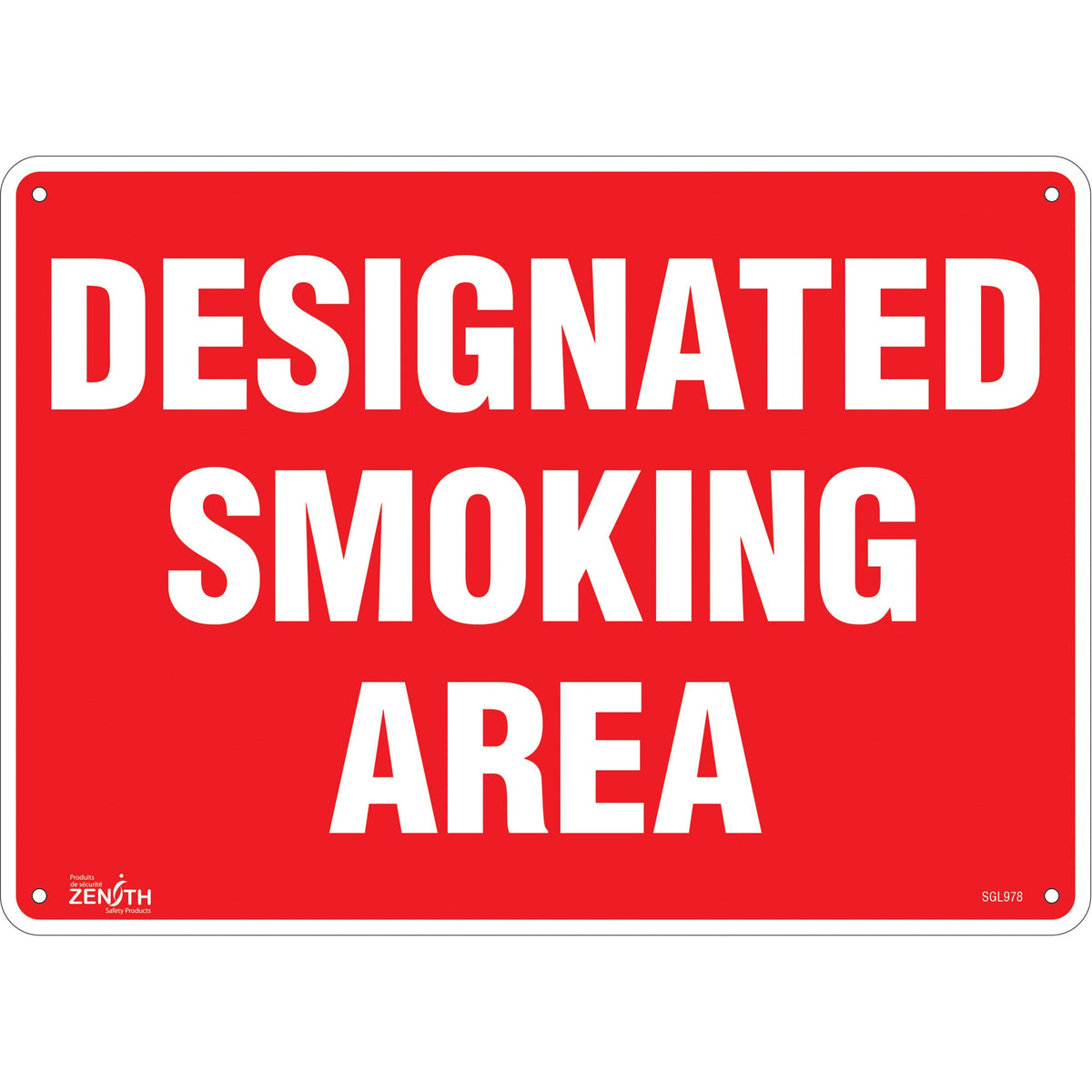 Panneau "Zone Fumeurs Désignée", 25 x 35 cm, Aluminium, Anglais