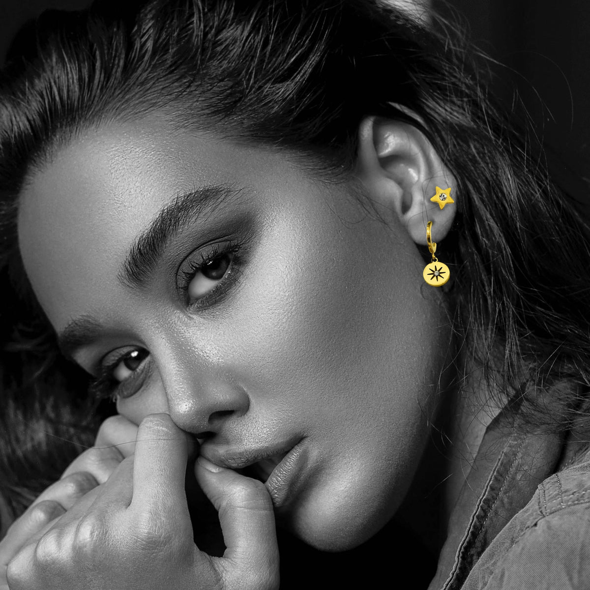 LAYLA Gold: Star Shaped Stud Earrings with a Solitaire Zirconia at Centre
