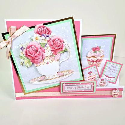 Découpages prédécoupés – Tasses à thé, fleurs et gâteau (lot de 3)