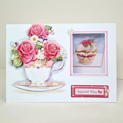 Découpages prédécoupés – Tasses à thé, fleurs et gâteau (lot de 3)