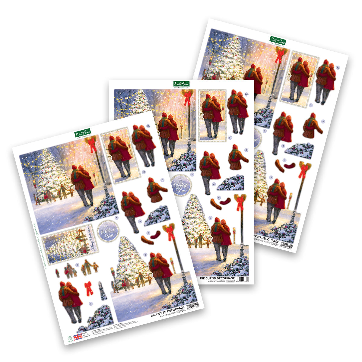 Katy Sue Designs Décopatch Découpé à l'Emporte-Pièce – Une promenade de Noël (lot de 3)