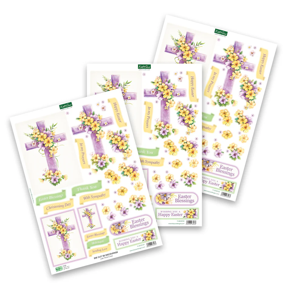 Décopatch prédécoupé – Croix florale lilas (lot de 3)