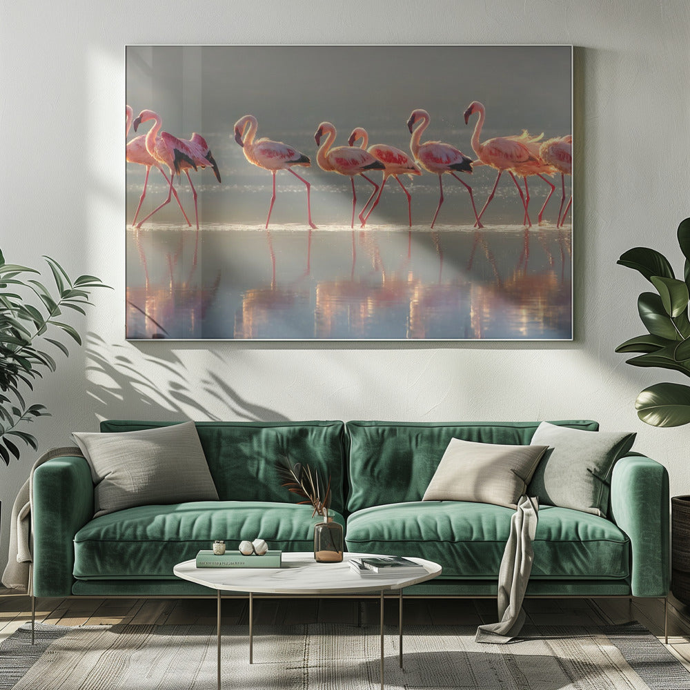 Art mural Paysage flamant rose