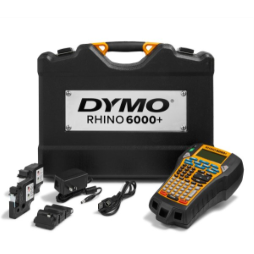 Étiqueteuse industrielle DYMO Rhino 6000, étiqueteuse connectée à l'ordinateur avec étui de transport rigide, 1 cassette de ruban vinyle, 1 cassette de ruban nylon souple et batterie rechargeable au lithium-ion