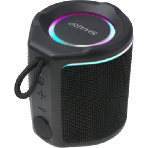 Enceintes Bluetooth ultra-portables Sharp GX-BT190-BK – Étanche IP67 et résistante à la poussière, autonomie de 15 heures, éclairage d'ambiance LED – Noir