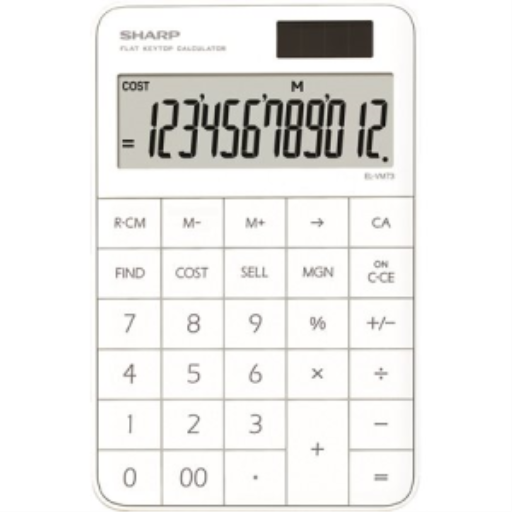 Calculatrice de bureau SHARP EL-VM73WH à touches plates, 12 chiffres, avec fonctions Coût/Vente/Marge