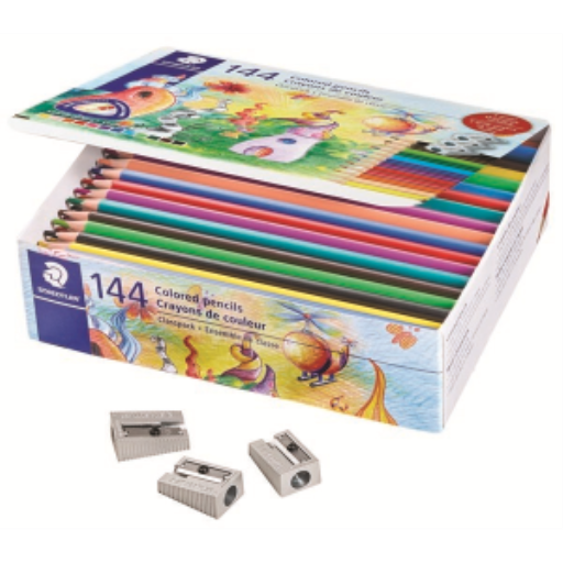 Extruded color pencil,class pack, 144ct + 3 sharpeners 510 10 (12 colours x 12packs)