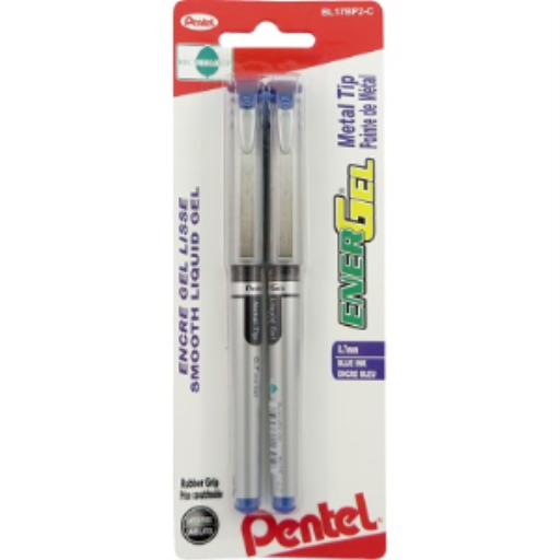 Stylo à encre gel liquide EnerGel, pointe métallique (0,7 mm), avec capuchon, encre bleue, paquet de 2
