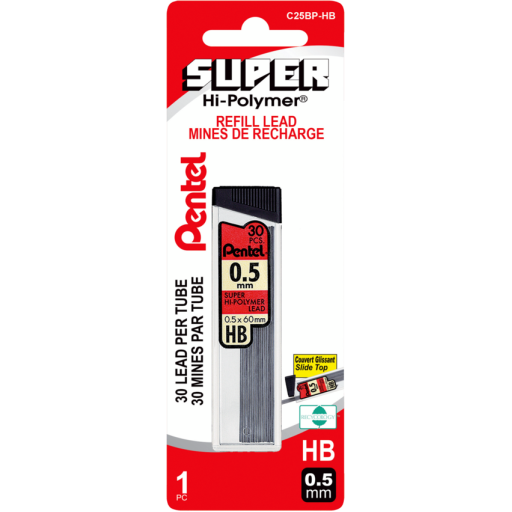 Recharge de mines Super Hi-Polymer, 30 mines par tube, HB, 0,5 mm, lot de 1