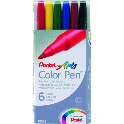 Pentel Arts Colour Pen (2.0mm), 6-Colour Set