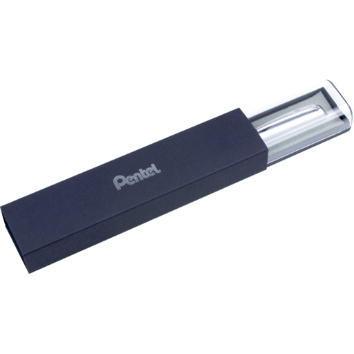Stylo-gel liquide rétractable EnerGel, corps métallique argenté (0,7 mm), encre noire, étui cadeau