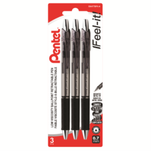 Feel-It! Retractable Ballpoint Pen, (0.7mm), Black Ink, 3PC Pack