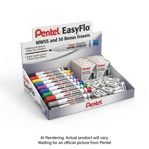 Pentel Promotional Display EasyFlo and Refills, MW5S and 30 Bonus Erasers