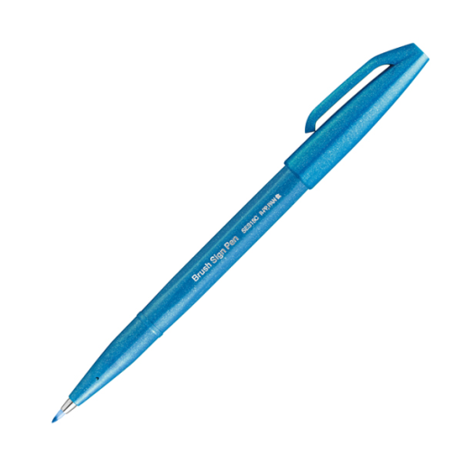 Pentel Arts Brush Sign Pen, Flexible Brush Tip, Sky Blue Ink
