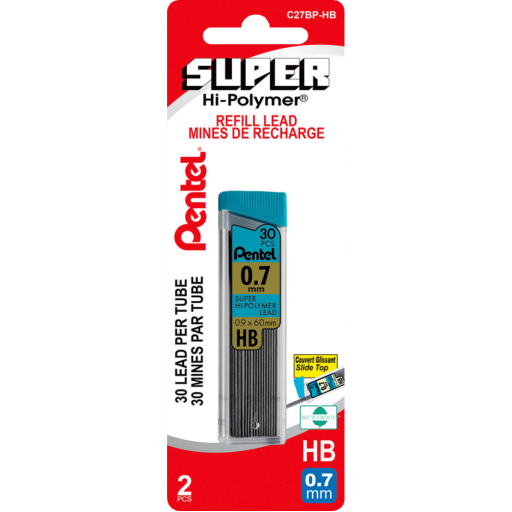 Mines de rechange polymères haute résistance (0,7 mm), HB, 30 mines par tube, paquet de 1 pièce