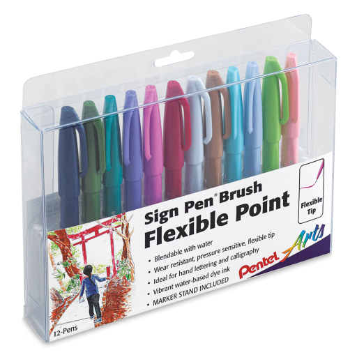 Pentel Arts Feutre Pinceau Sign Pen, Couleurs Deuxième Génération, Paquet de 12 Assorties (B2/CA/D2/D3/E2/K/N2/P2/P3/S2/D3/V2)