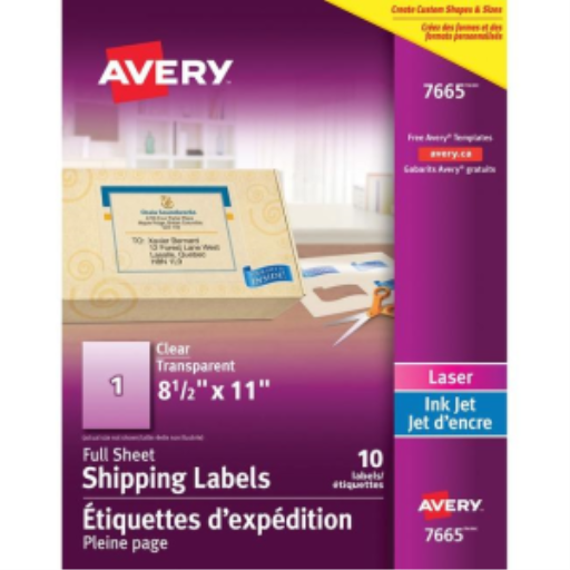 7665 TRANSPARENT 21,6 CM X 27,9 CM, PERMANENT, 10 FEUILLES/ENV., 10 ÉTIQUETTES