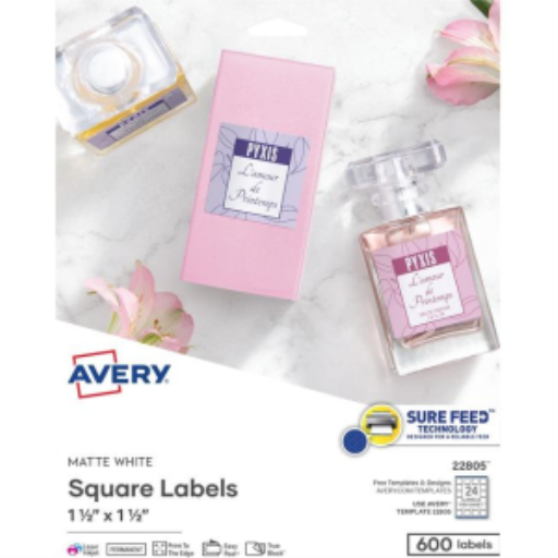 22805 ÉTIQUETTES CARRÉES IMPRIMABLES JUSQU'AU BORD 38,1 X 38,1 MM, 25 FLL