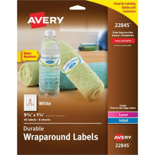 22845 ÉTIQUETTES ENVELOPPANTES DURABLES, 9 3/4" X 1 1/4", BLANCHES, 8 F
