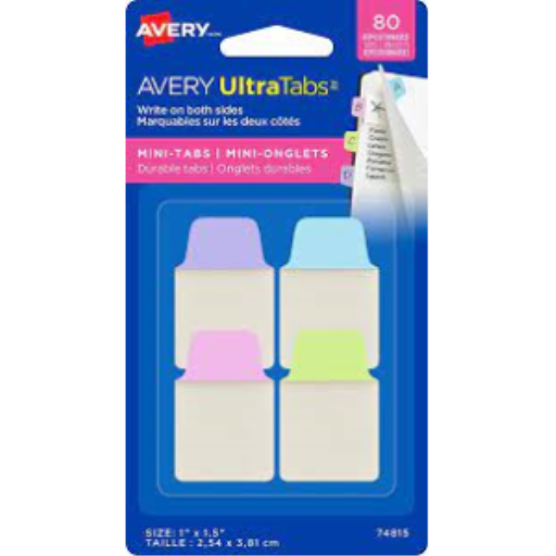 Mini-onglets 1 x 1,5, couleurs pastel, lavande, bleu clair, vert clair, rose, paquet de 80