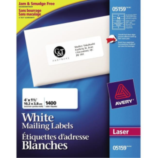 5159 Avery? Étiquettes rectangulaires blanches 1" x 4", adhésif permanent, pour imprimantes laser et jet d'encre, papier blanc mat / blanc / permanent