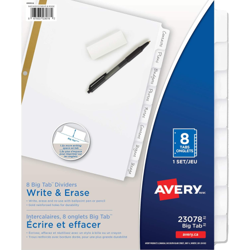 INTERCALAIRES WRITEON, 8 ONGLET, 1 JEU, BLANC, GRANDS ONGLET