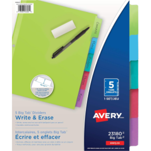 23180 Intercalaire Avery en papier, assorti, 5 onglets, 1 jeu