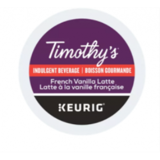 CAFÉ EN CAPSULES K-CUP TIMOTHY'S LATTE VANILLE FRANÇAISE (06717) 24/BOÎTE