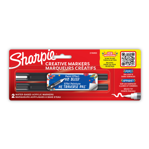 Marqueurs créatifs Sharpie, marqueurs acryliques à base d'eau, pointe pinceau, couleurs assorties, lot de 2
