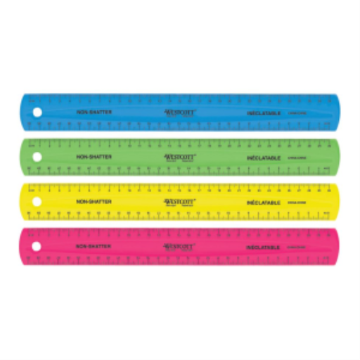 30cm Coloured Non-Shatter Ruler - Assorted Colours / Règle inéclatable 30cm, couleurs assorties