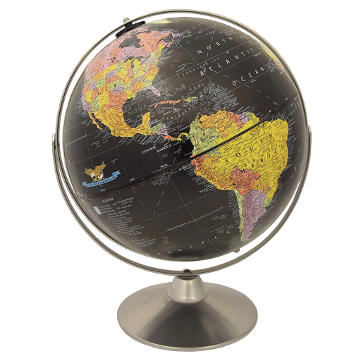 Globe de bureau Starlight, 30 cm de diamètre, océan noir, avec support et demi-méridien en métal (Français)