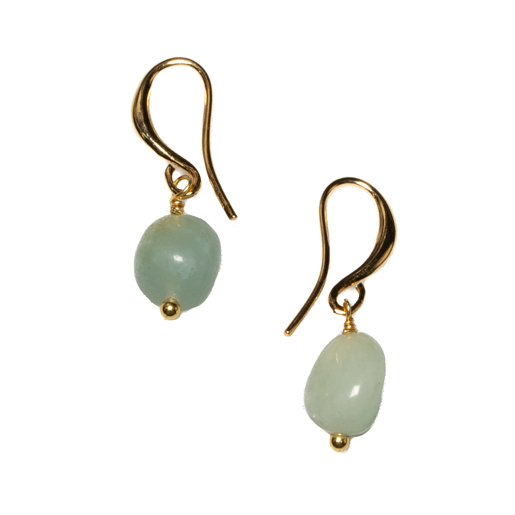 Simple Amazonite Drop Earrings In Gold Plate
