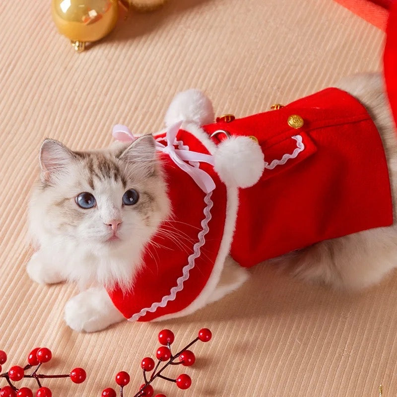 Mrs Claus Couture Dog Cloak | Holiday Outerwear Coat