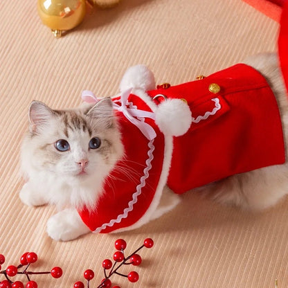 Mrs Claus Couture Dog Cloak | Holiday Outerwear Coat