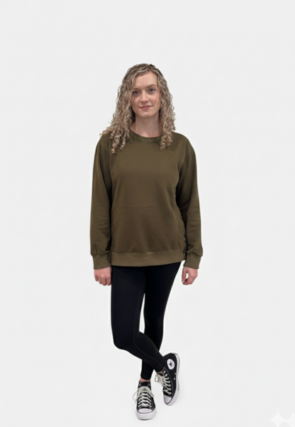 Sienna Maternity and Nursing Crewneck Sweatshirt -Adjustable Side Buttons