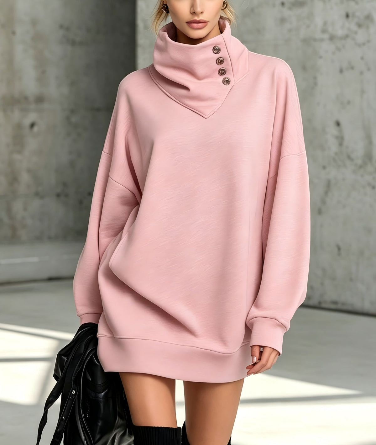 Women’s Vintage Loose-Fit Button-Down Sweatshirt – Mid-Length Casual Long-Sleeve Pullover Top