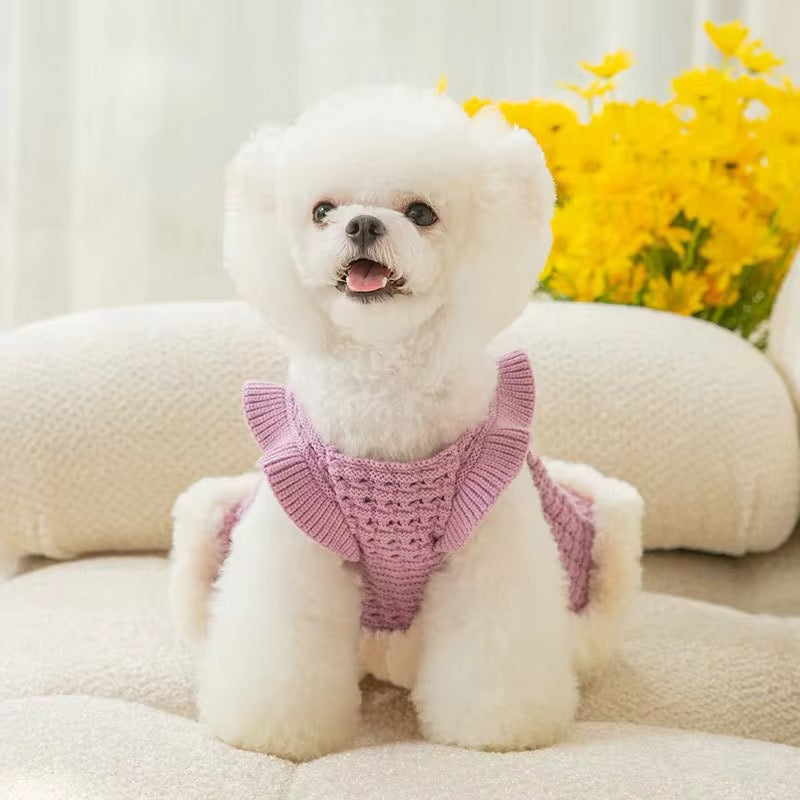 Bridgette Dress for Dogs – Knit Dog Dress with Fur Trim