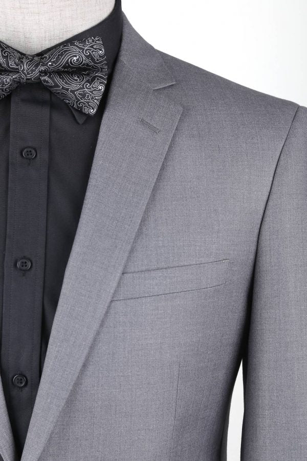 BUILD YOUR PACKAGE: Light Grey Slim Fit Suit (Package Includes 2 Pc Suit, Shirt, Necktie or Bow Tie, Matching Pocket Square, & Shoes)