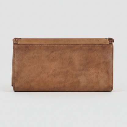 MET Women’s Leather Wallet. Tri-Fold Clutch Organizer with Studded and Whipstitch Detail