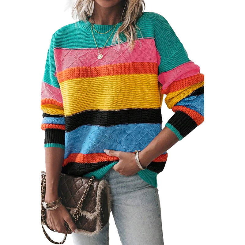 Women’s Retro Drop-Shoulder Sweater – Round Neck Casual Loose-Fit Pullover
