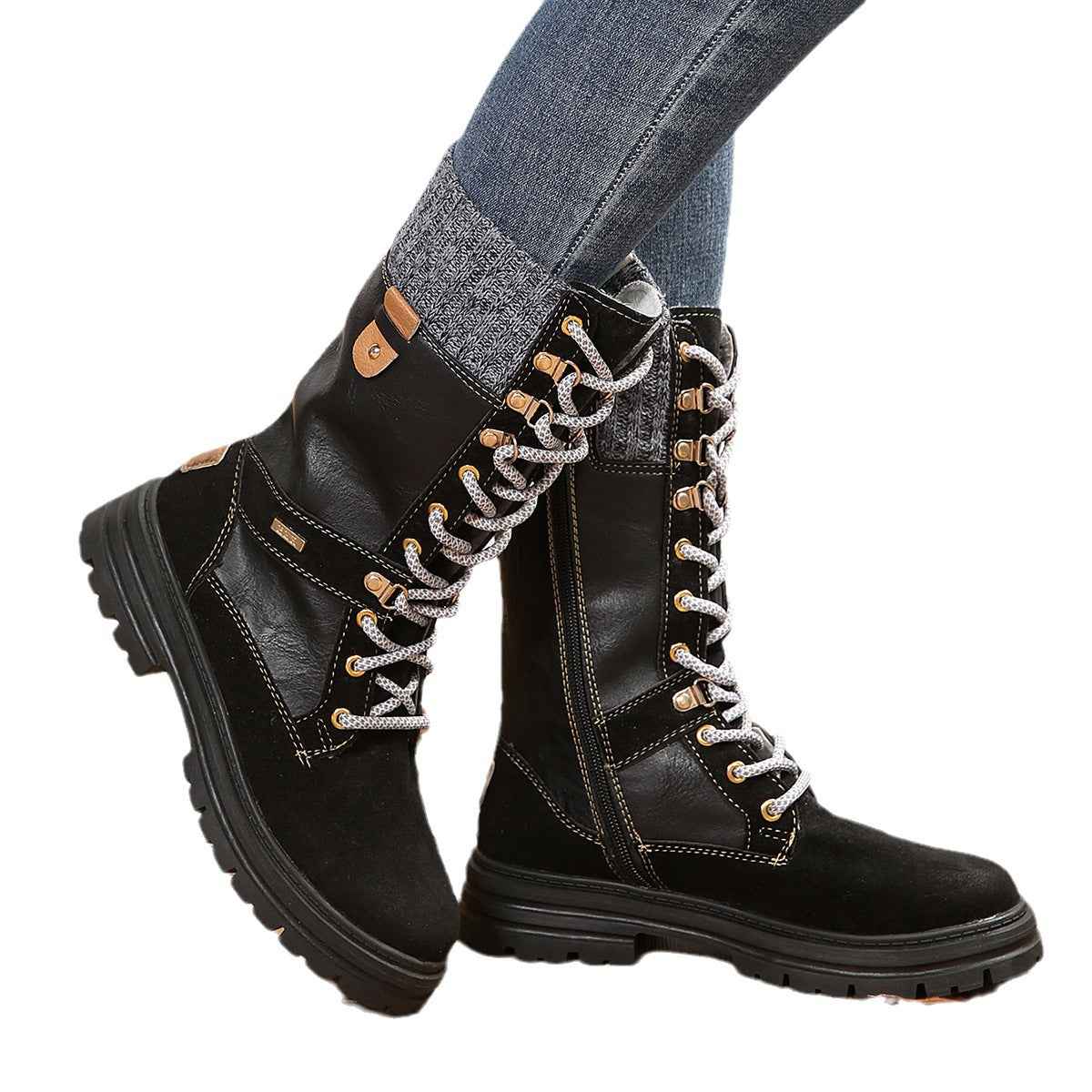 Women's Casual Mid-Calf Boots – Low Heel PU Leather Fashion Footwear