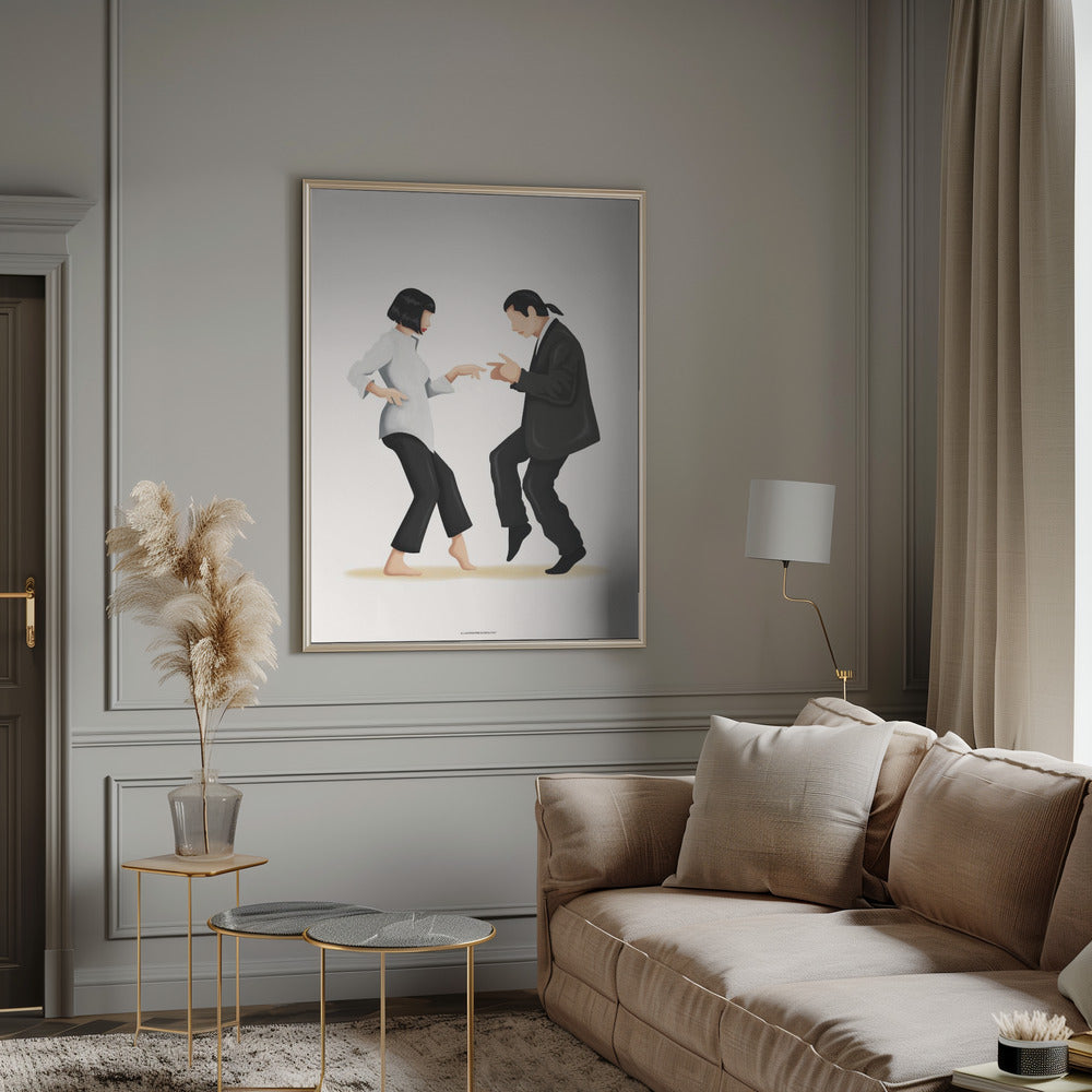 Pulp Fiction Dance Scene Canvas Wall Art | Mia & Vincent Minimalist Pop Culture Print