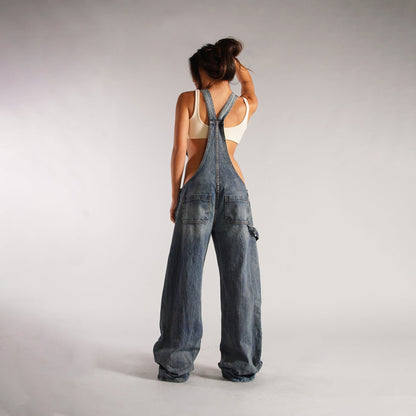 Women's Loose Fit Denim Jumpsuit – Y2K Wide Leg Suspender Overalls