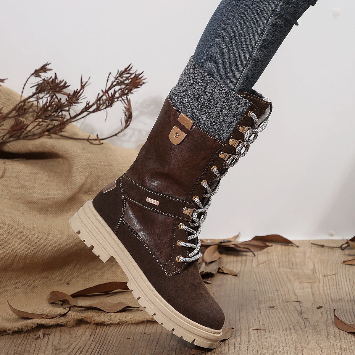 Women's Casual Mid-Calf Boots – Low Heel PU Leather Fashion Footwear